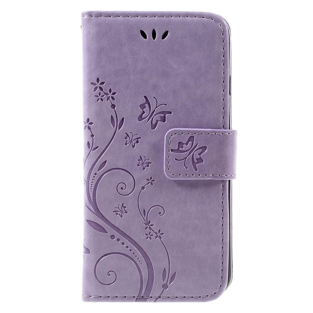 Étui en cuir à papillons pour iPhone SE (2022), violet