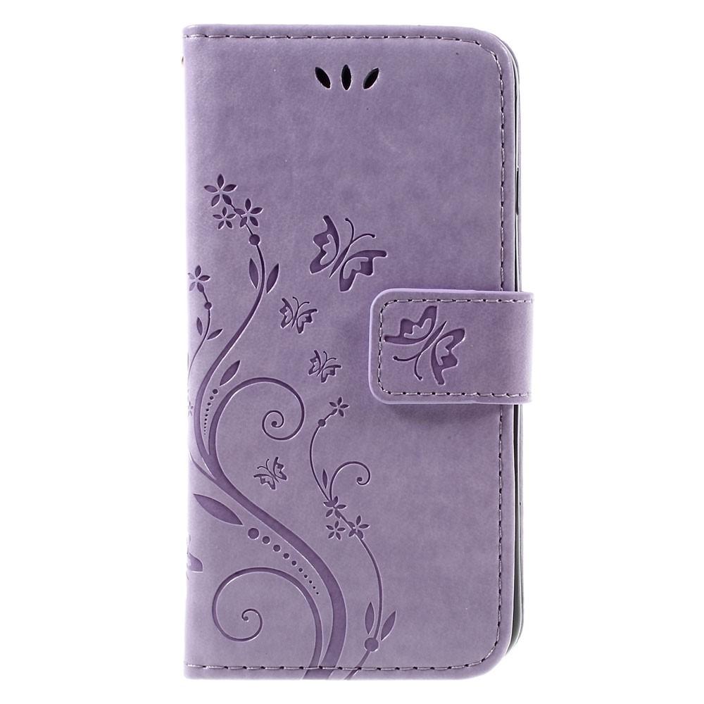 Étui en cuir à papillons pour iPhone 7, violet