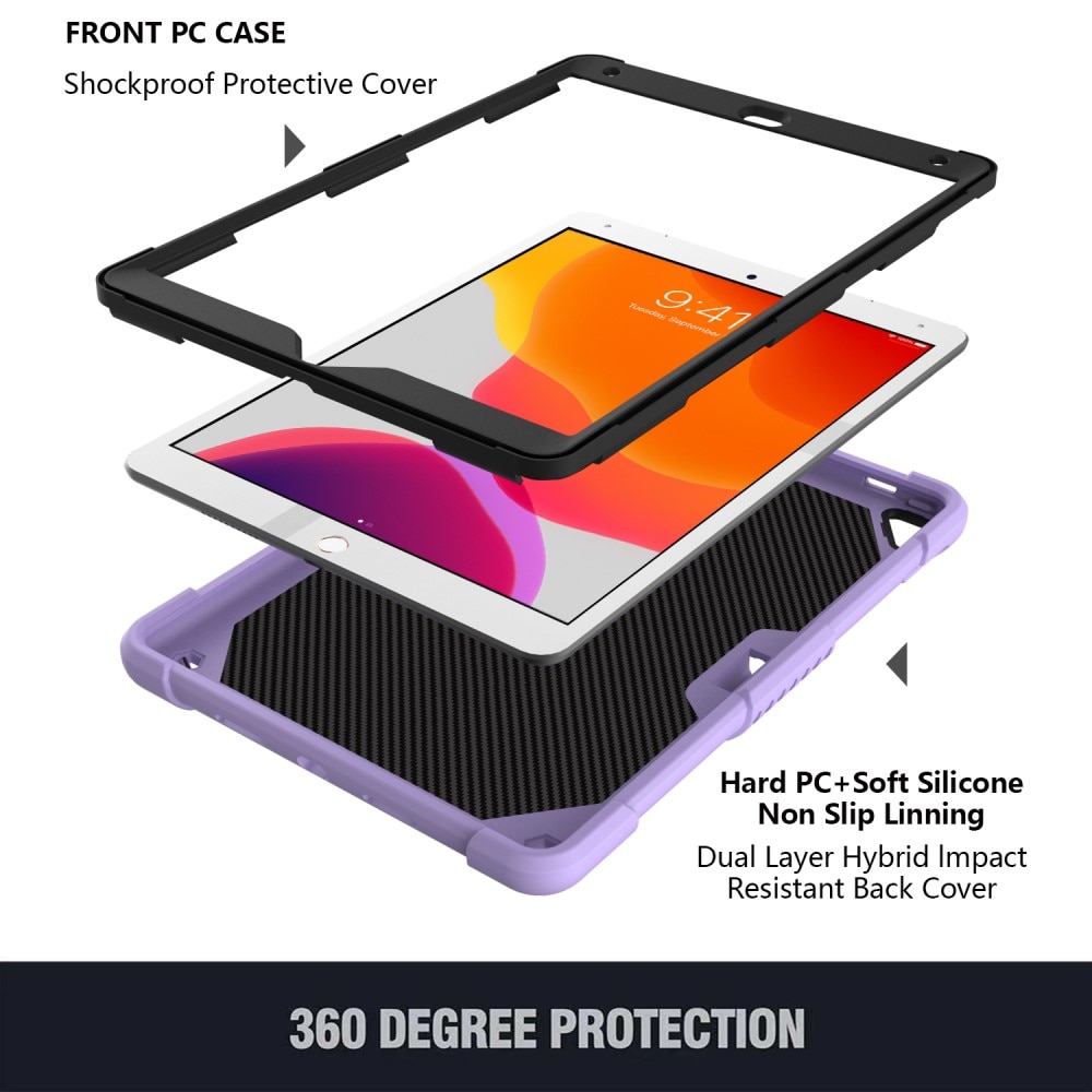 Coque hybride à papillons pour iPad 10.2 7th Gen (2019) avec bandoulière, violet