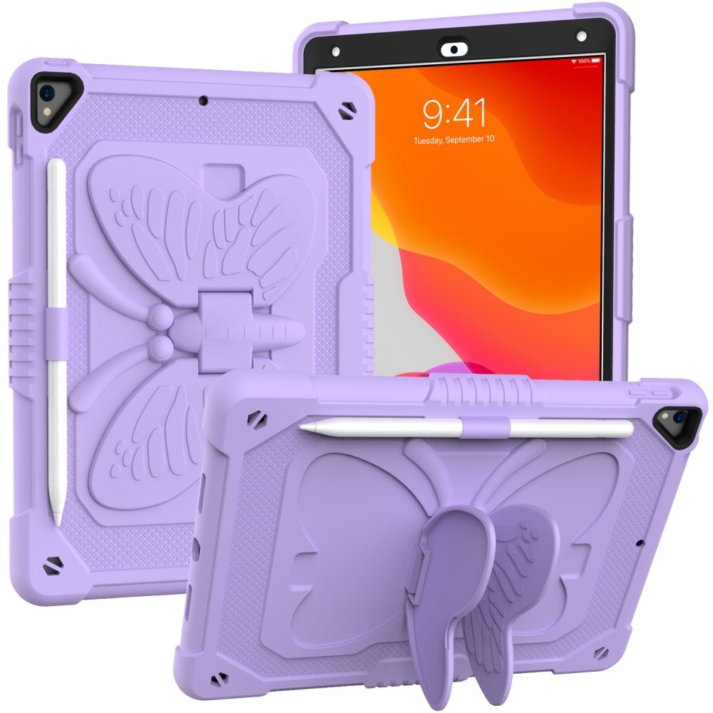 Coque hybride à papillons pour iPad 10.2 7th Gen (2019) avec bandoulière, violet