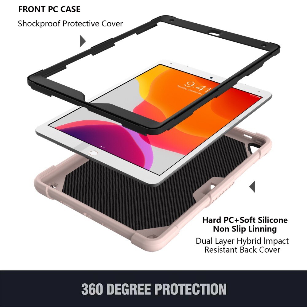 Coque hybride à papillons pour iPad 10.2 7th Gen (2019) avec bandoulière rose