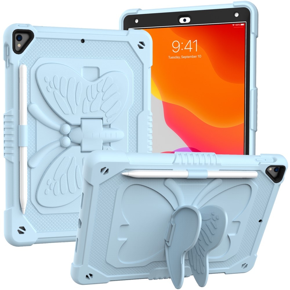Coque hybride à papillons pour iPad 10.2 7th Gen (2019) avec bandoulière, bleu