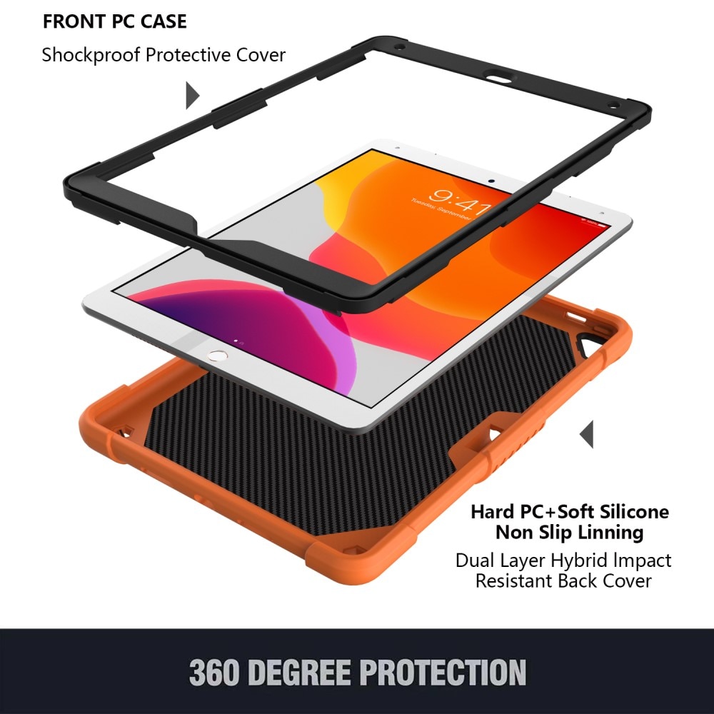 Coque hybride à papillons pour iPad 10.2 7th Gen (2019) avec bandoulière, orange