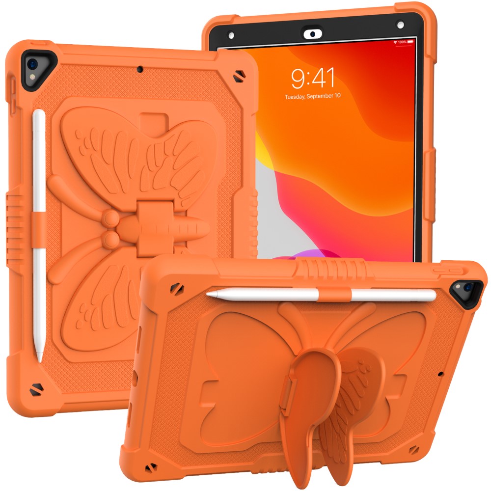 Coque hybride à papillons pour iPad 10.2 9th Gen (2021) avec bandoulière, orange