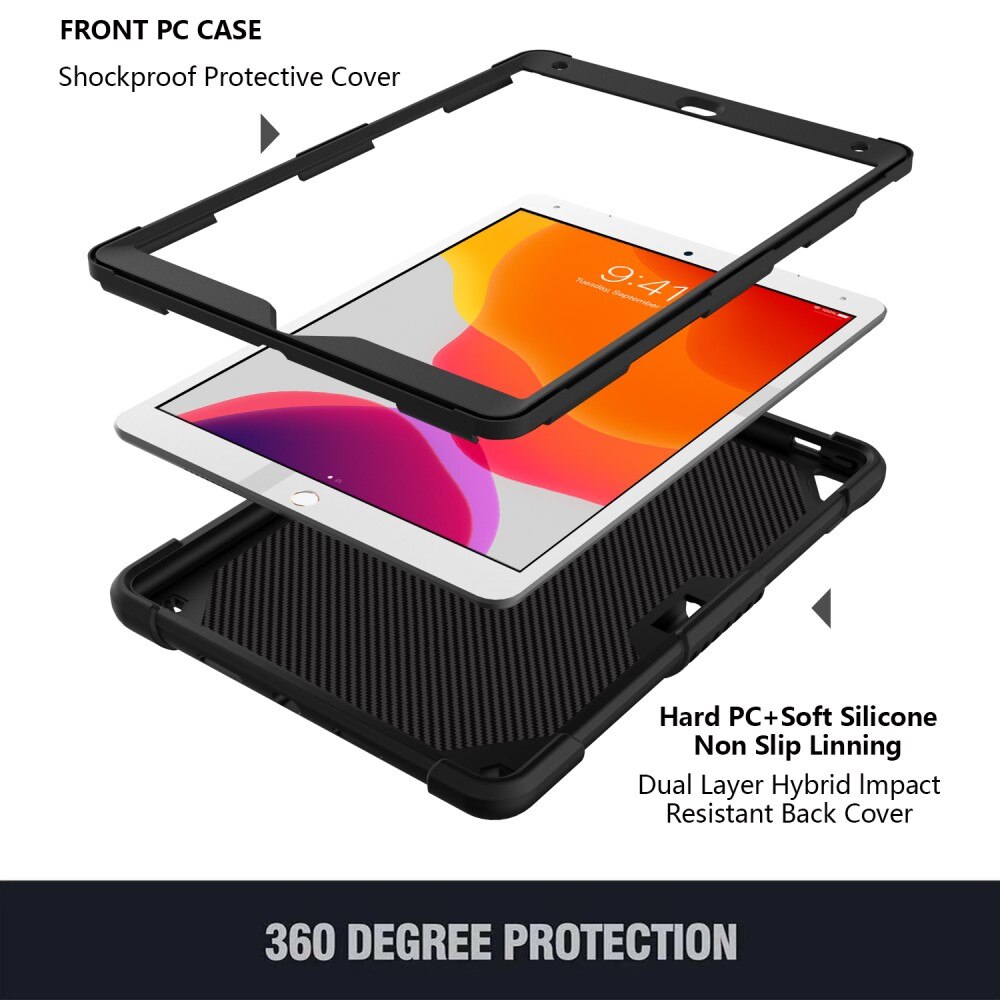 Coque hybride à papillons pour iPad 10.2 9th Gen (2021) avec bandoulière, noir