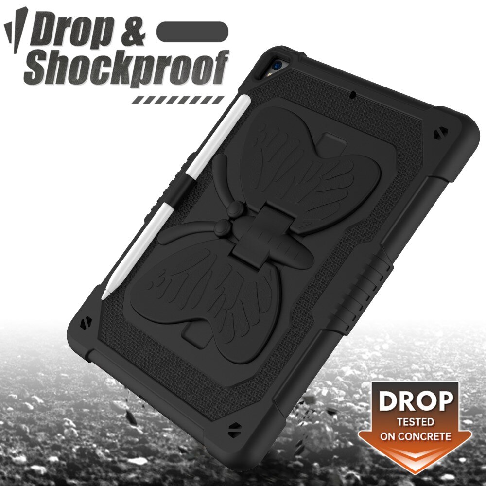 Coque hybride à papillons pour iPad 10.2 7th Gen (2019) avec bandoulière, noir