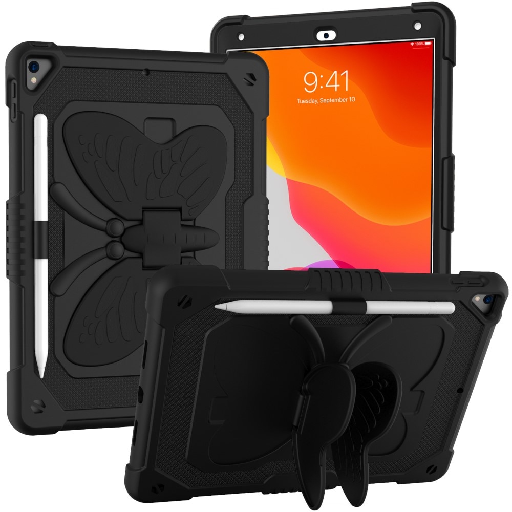 Coque hybride à papillons pour iPad 10.2 9th Gen (2021) avec bandoulière, noir