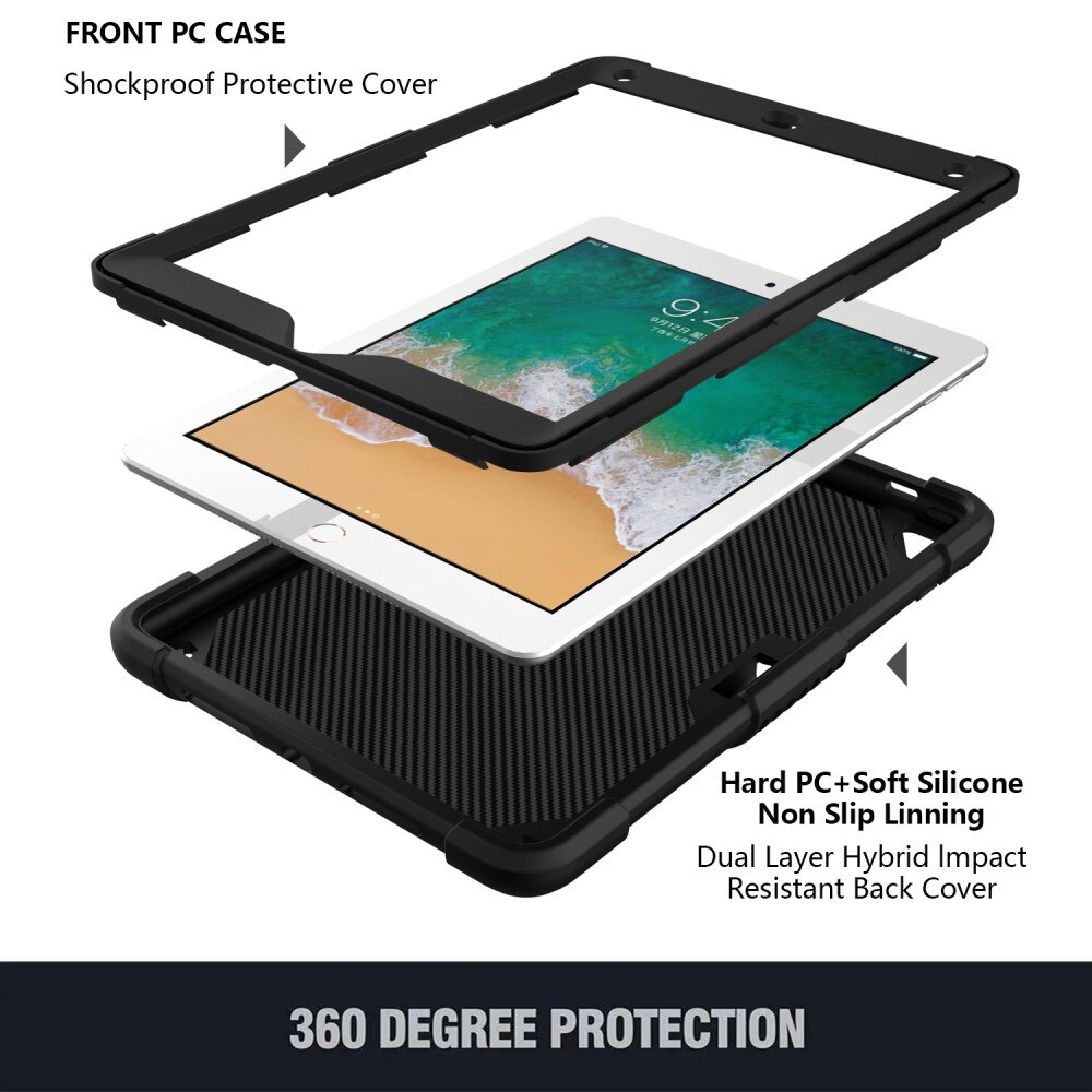 Coque hybride à papillons pour iPad Air 9.7 1st Gen (2013) avec bandoulière, noir