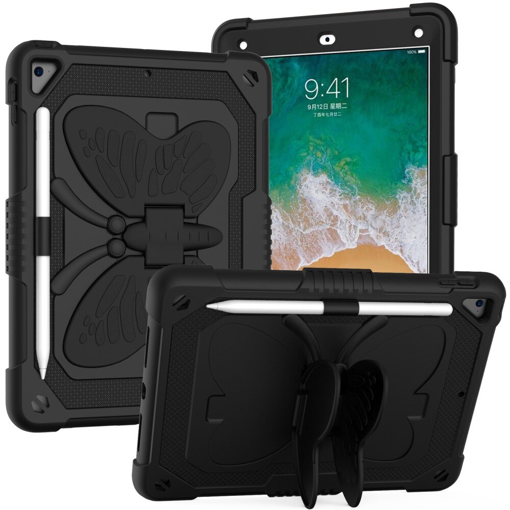 Coque hybride à papillons pour iPad Air 9.7 1st Gen (2013) avec bandoulière, noir