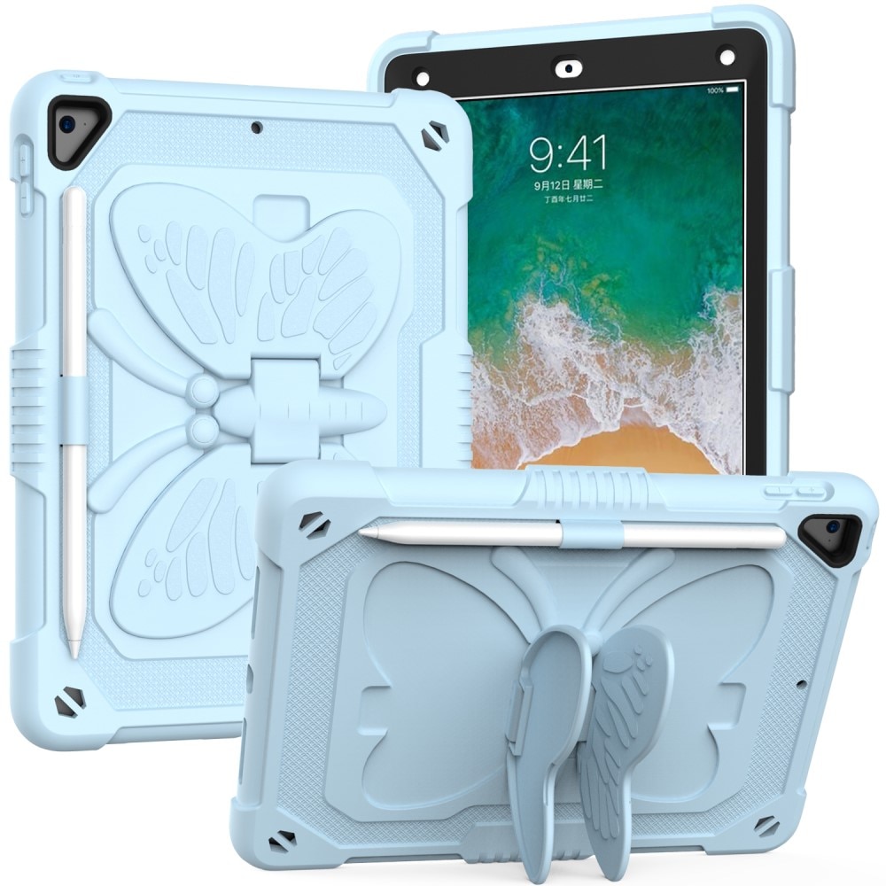 Coque hybride à papillons pour iPad 9.7 6th Gen (2018) avec bandoulière bleu