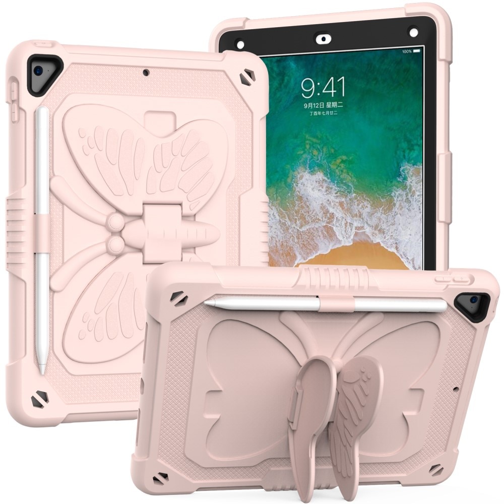 Coque hybride à papillons pour iPad 9.7 6th Gen (2018) avec bandoulière rose