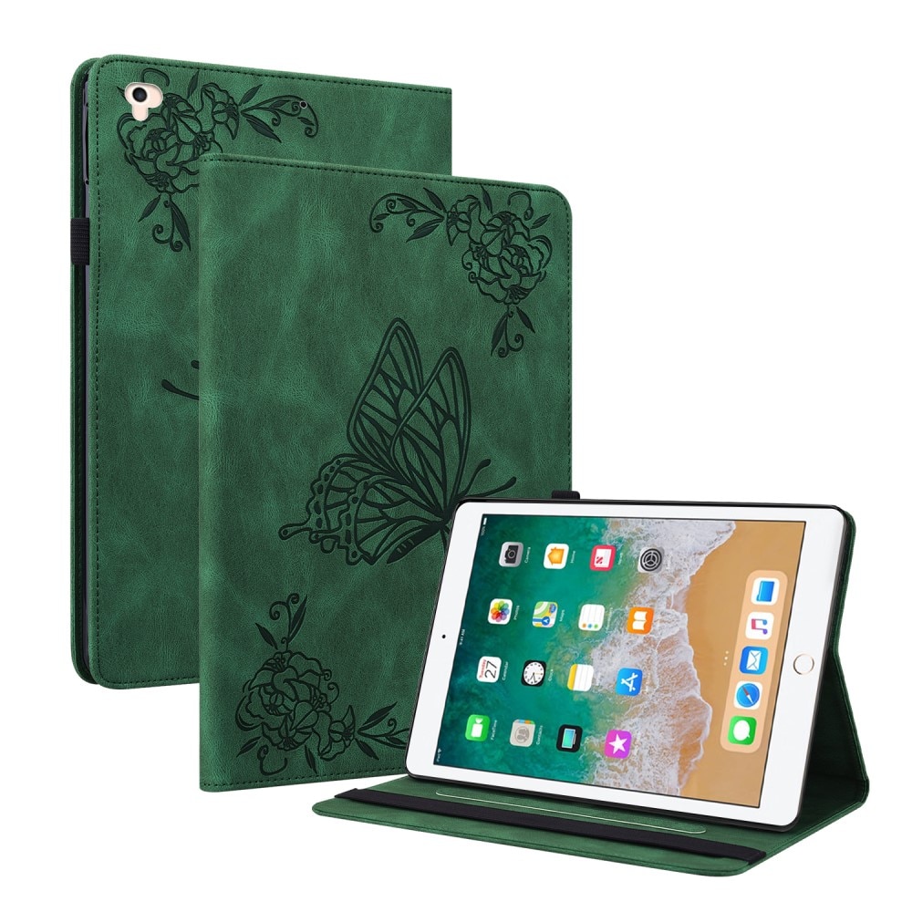 Étui en cuir avec papillons iPad 9.7 5th Gen (2017), vert