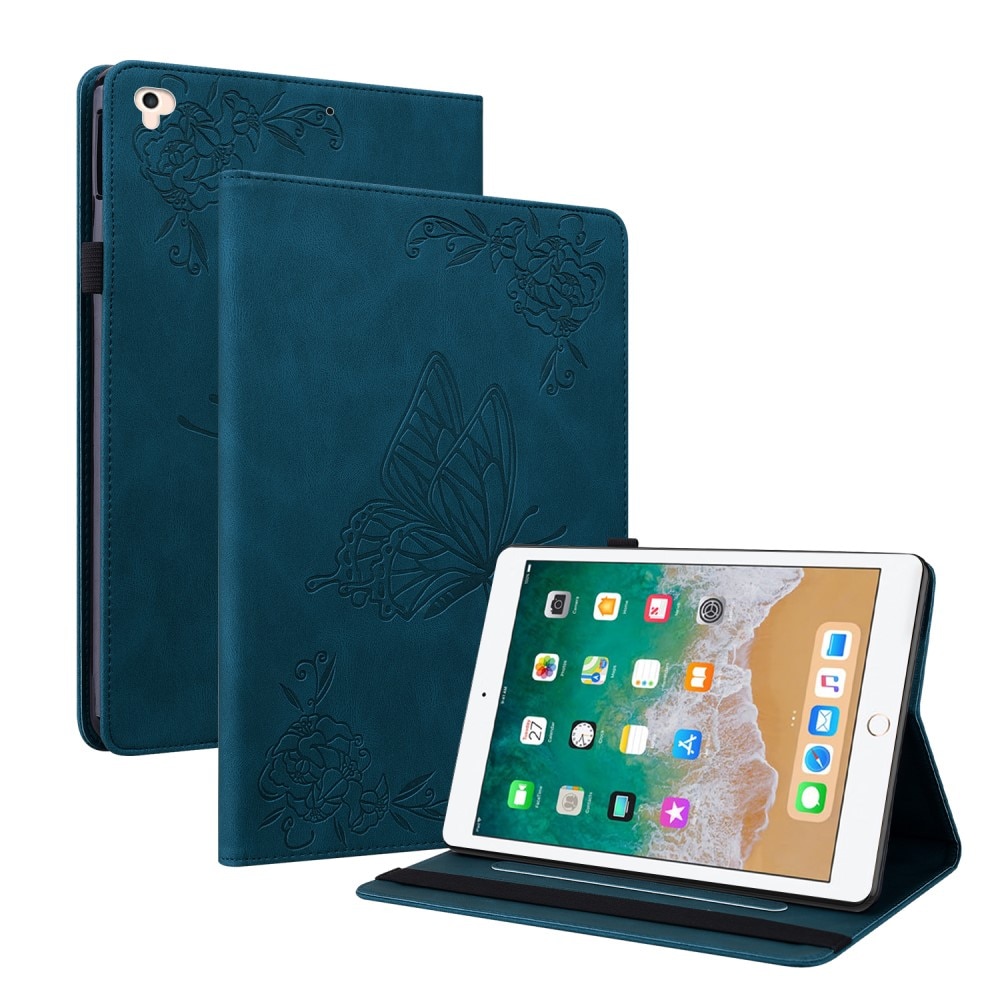 Étui en cuir avec papillons iPad 9.7 5th Gen (2017) bleu