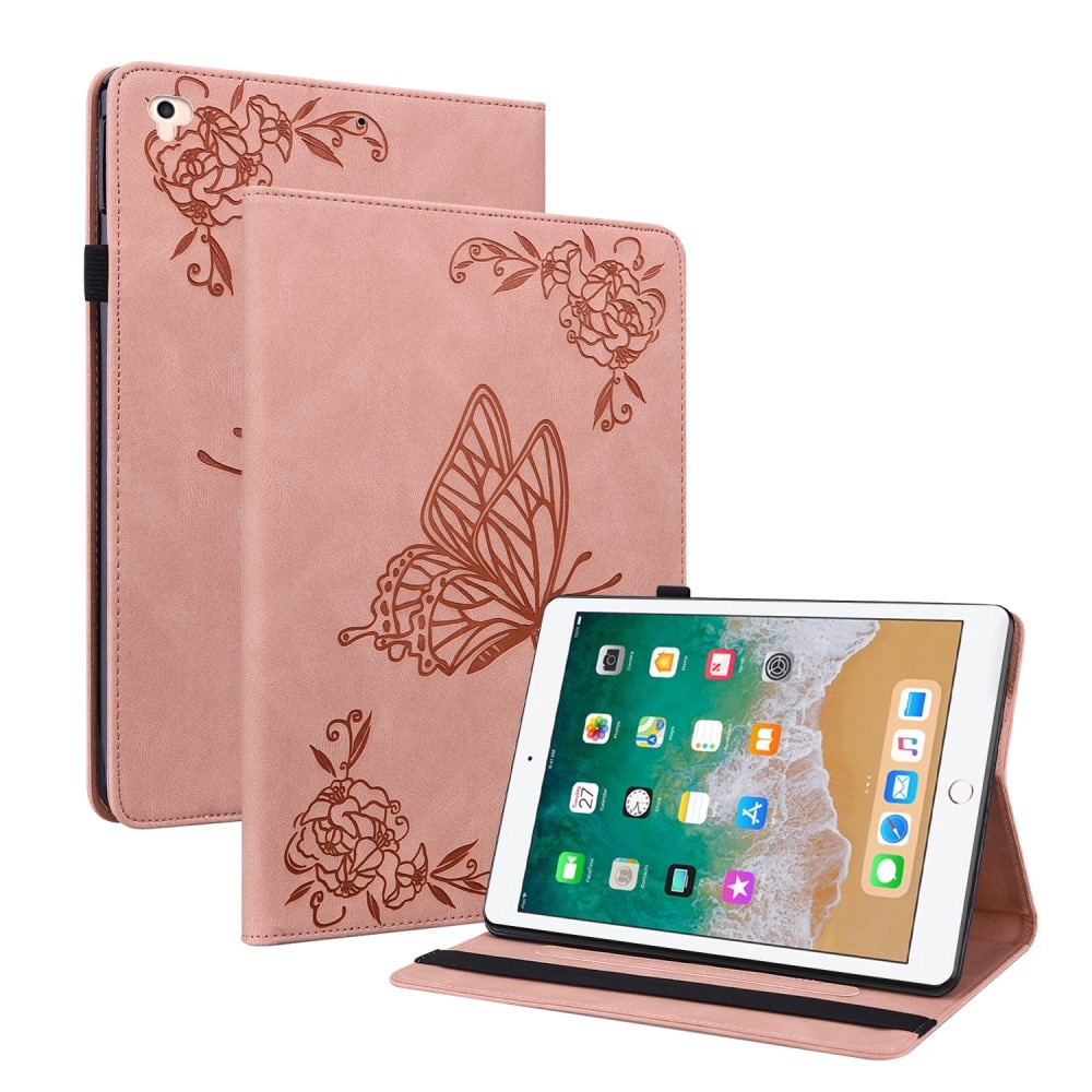 Étui en cuir avec papillons iPad 9.7 5th Gen (2017), rose