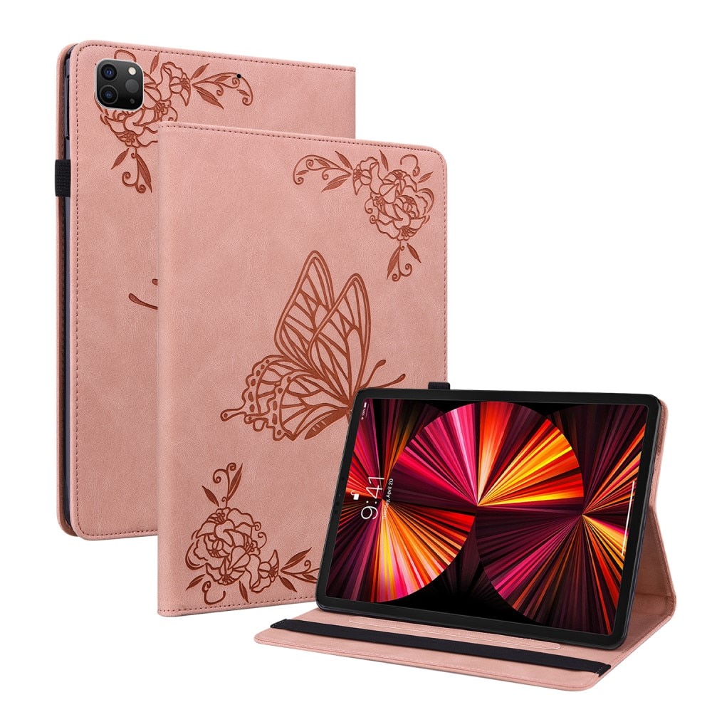 Étui en cuir avec papillons Apple iPad Pro 11 4th Gen (2022) Rose