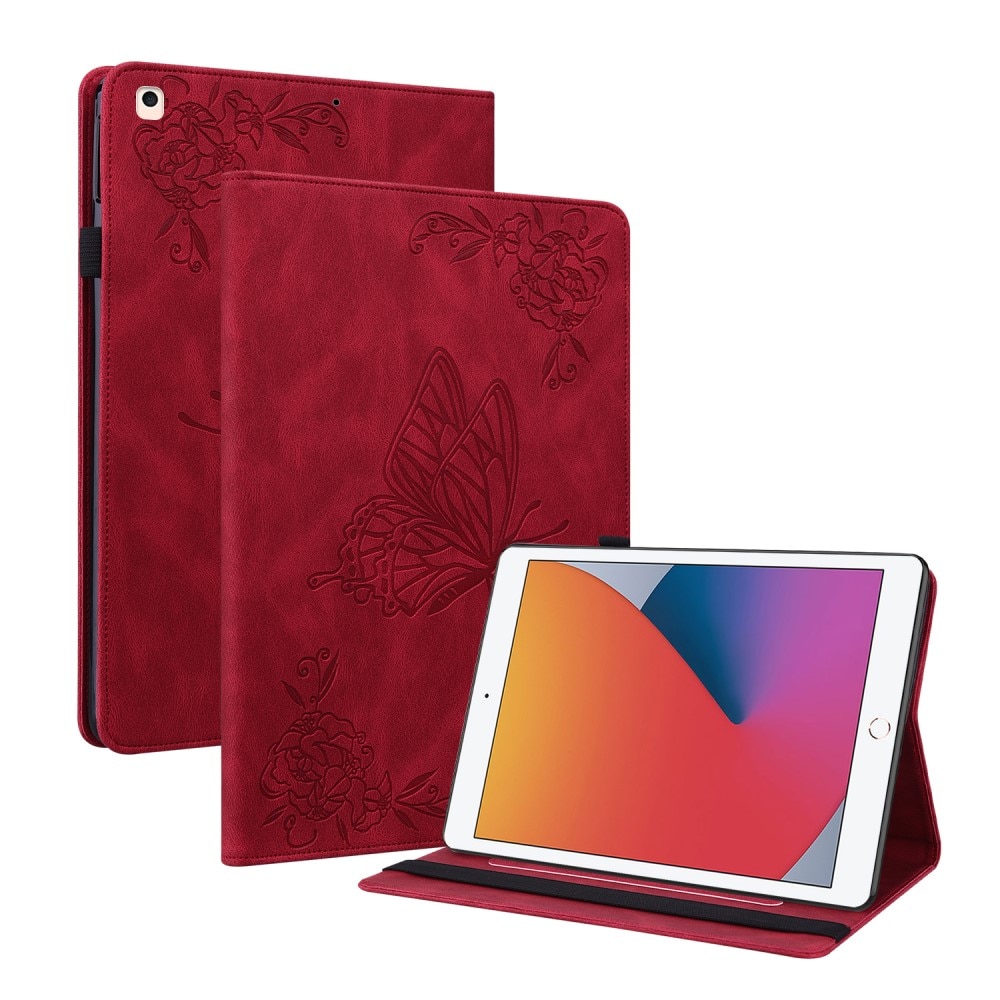 Étui en cuir avec papillons iPad 10.2 9th Gen (2021), rouge