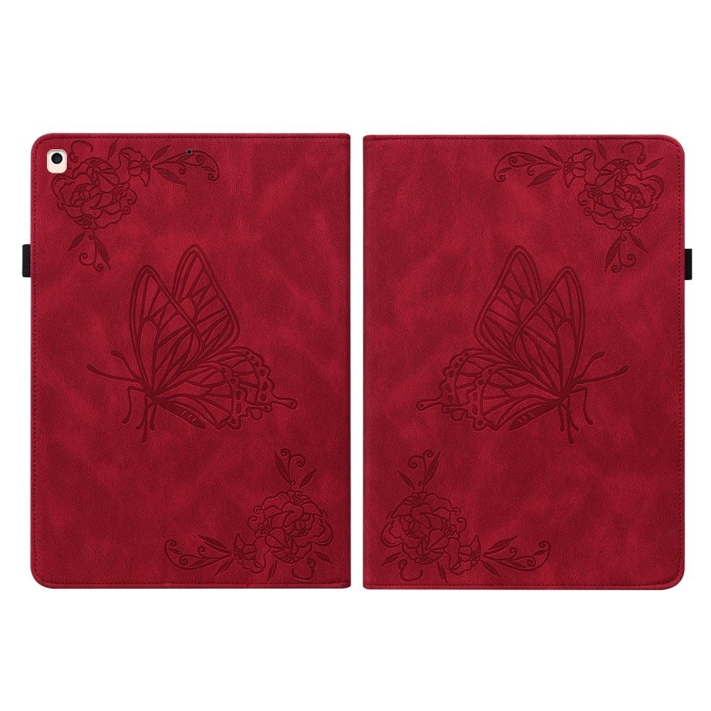 Étui en cuir avec papillons iPad 10.2 9th Gen (2021), rouge