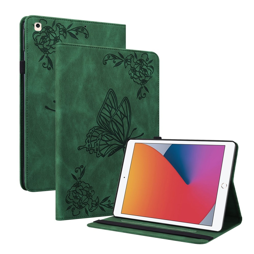 Étui en cuir avec papillons iPad 10.2 8th Gen (2020) vert