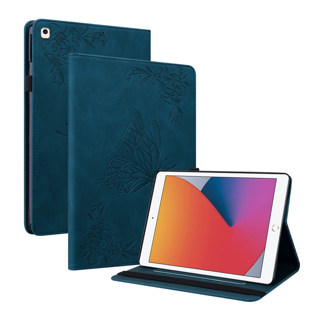 Étui en cuir avec papillons iPad 10.2 9th Gen (2021), bleu