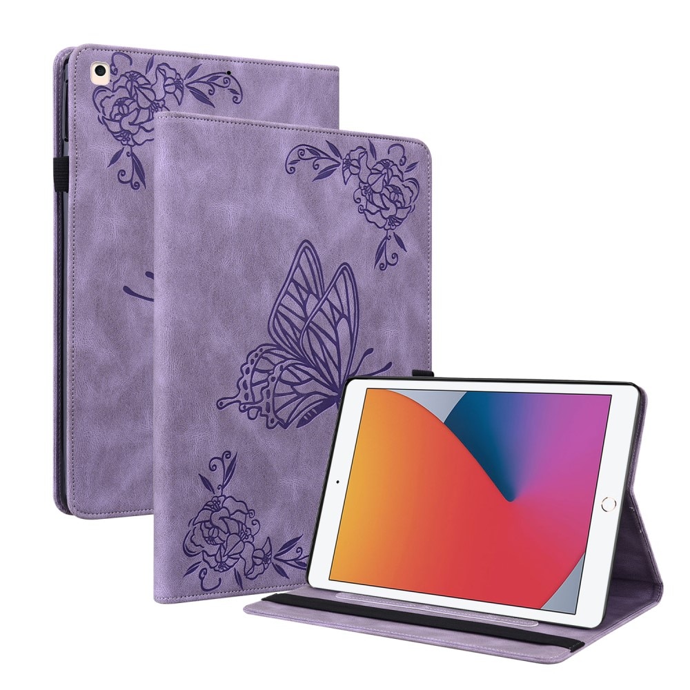Étui en cuir avec papillons iPad 10.2 9th Gen (2021), violet