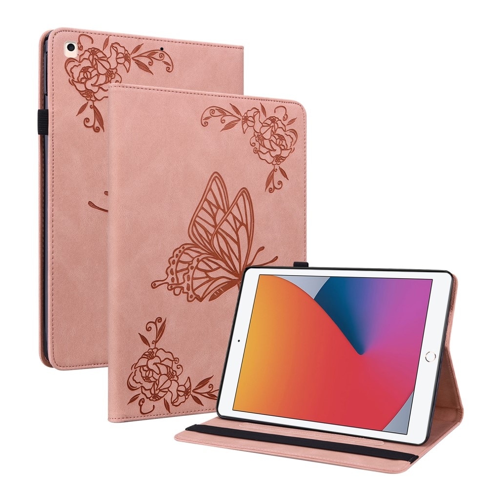 Étui en cuir avec papillons iPad 10.2 9th Gen (2021), rose