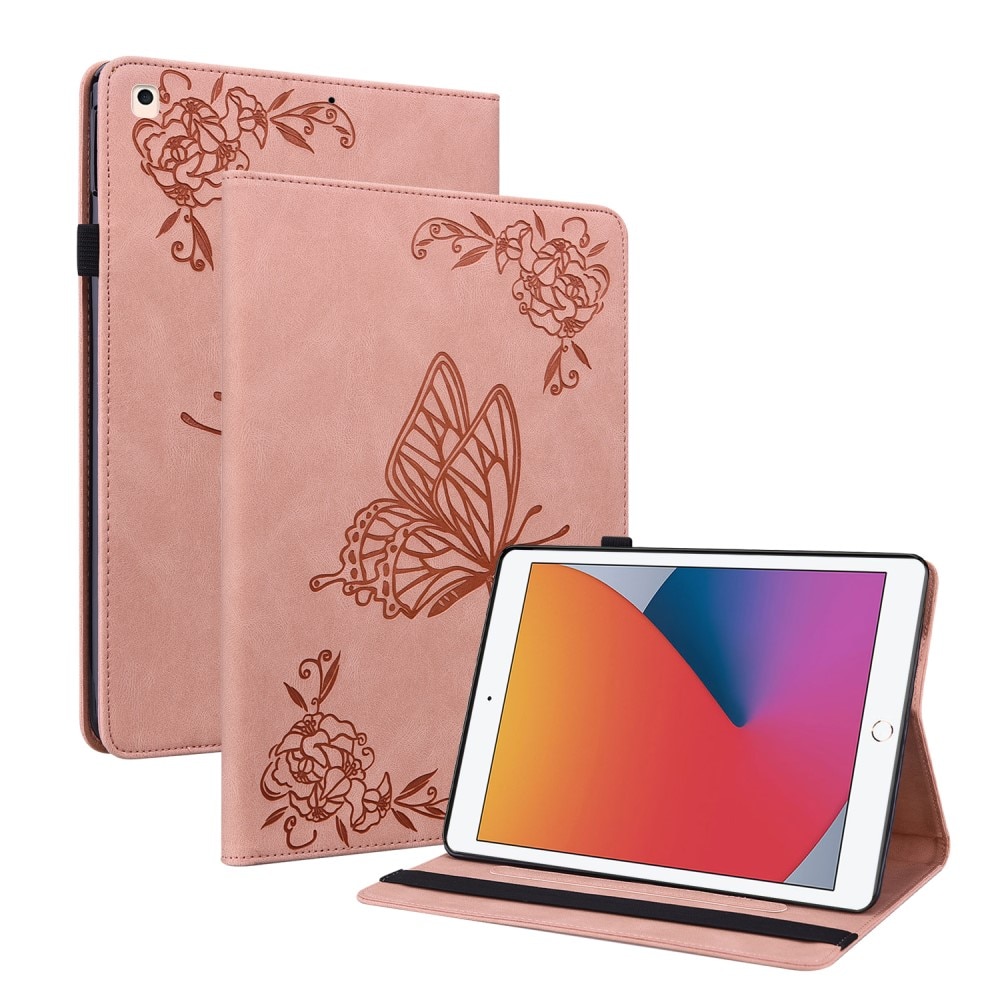 Étui en cuir avec papillons Apple iPad 10.2 9th Gen (2021) Rose