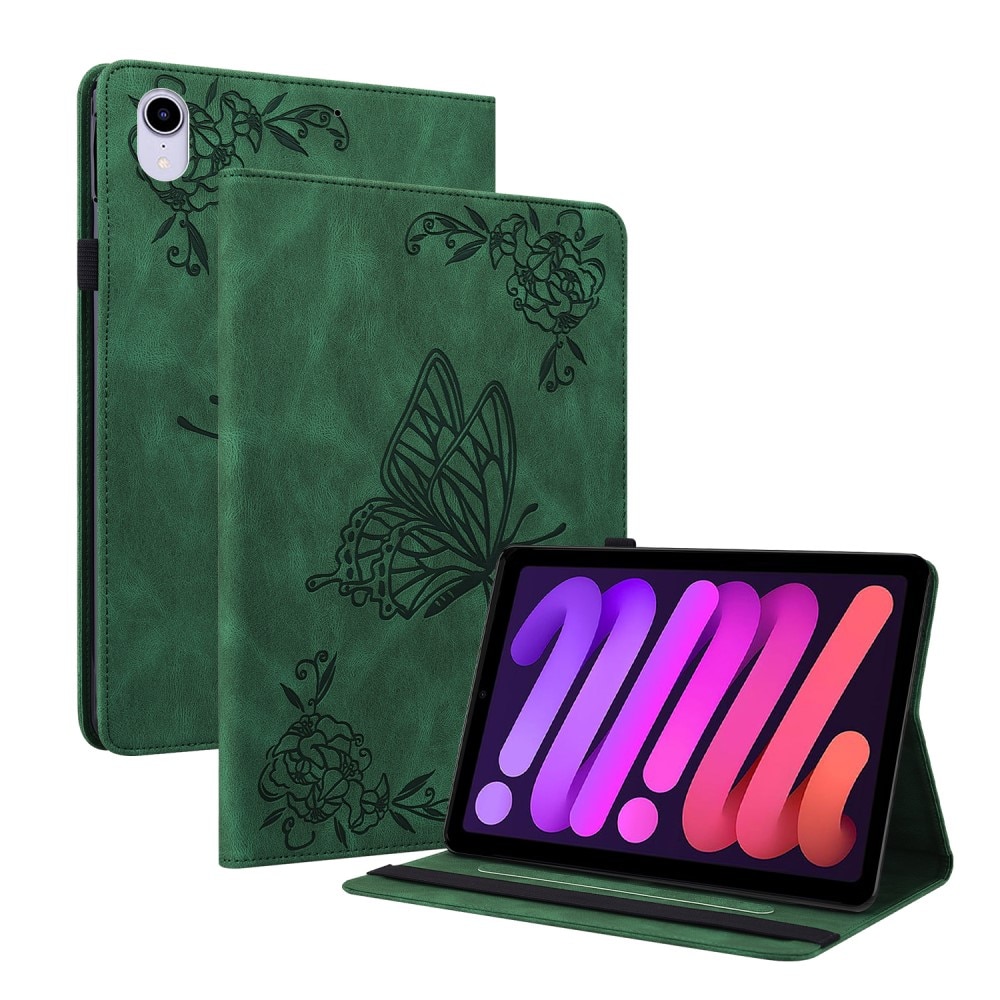 Étui en cuir avec papillons Apple iPad Mini 6th Gen (2021) Vert
