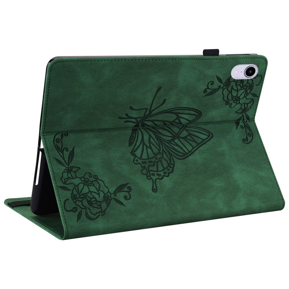 Étui en cuir avec papillons Apple iPad Mini 7th Gen (2024) Vert