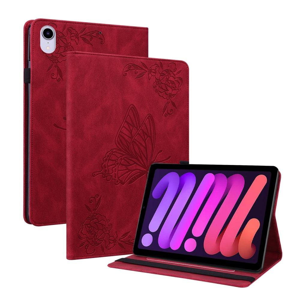 Étui en cuir avec papillons Apple iPad Mini 6th Gen (2021) Rouge