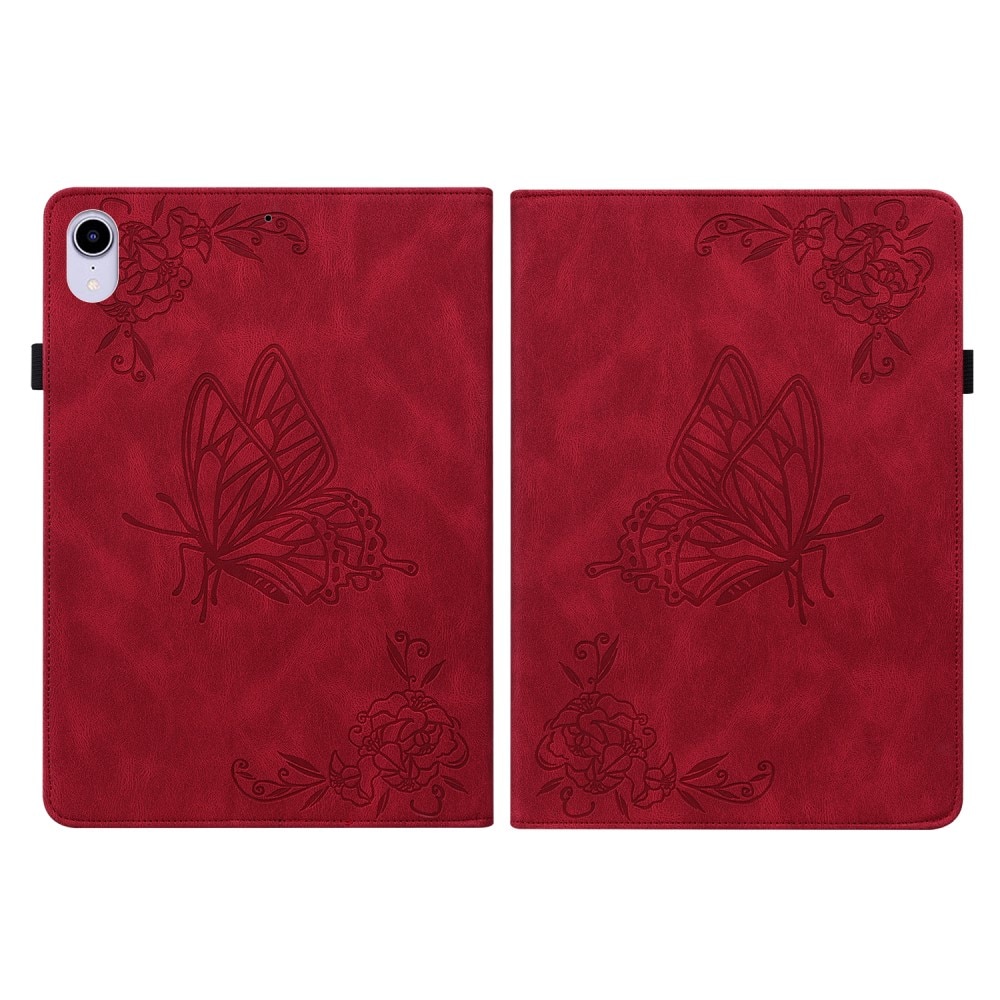 Étui en cuir avec papillons Apple iPad Mini 7th Gen (2024) Rouge