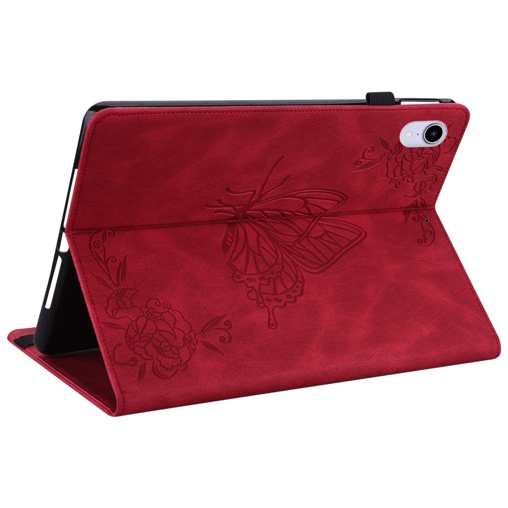 Étui en cuir avec papillons Apple iPad Mini 7th Gen (2024) Rouge