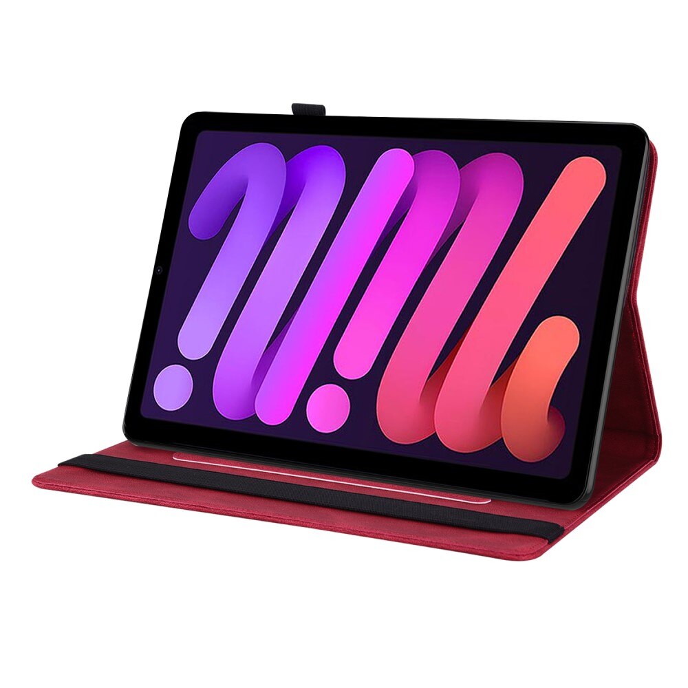 Étui en cuir avec papillons Apple iPad Mini 7th Gen (2024) Rouge