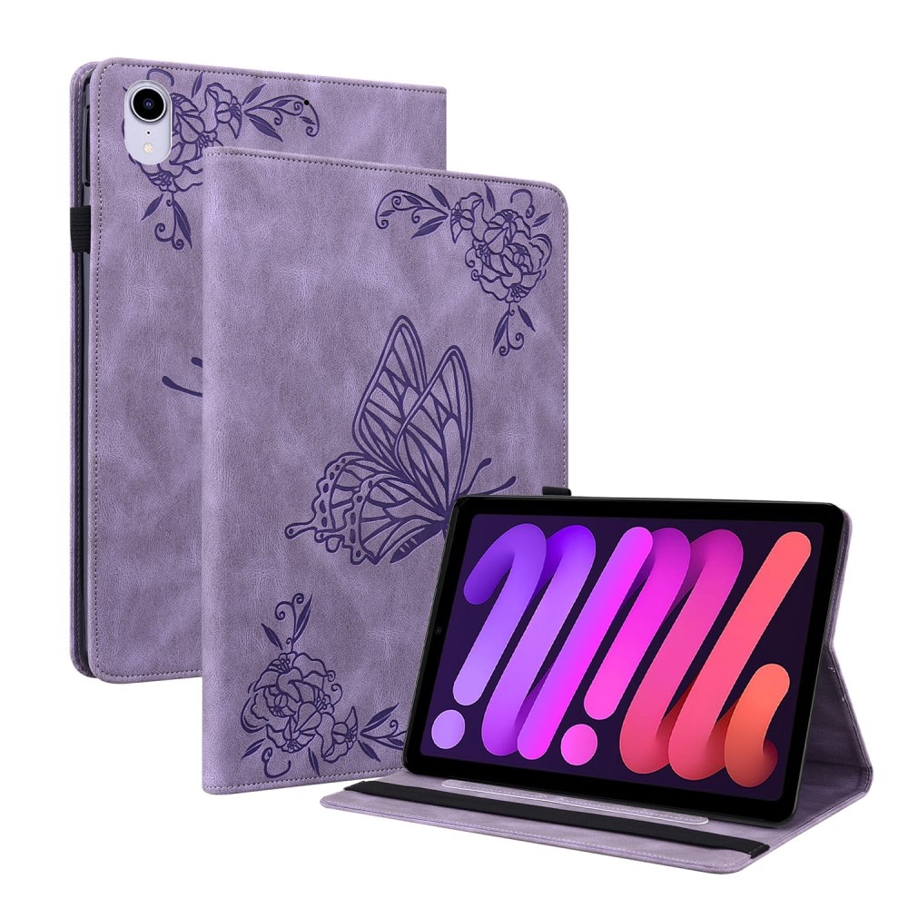 Étui en cuir avec papillons Apple iPad Mini 6th Gen (2021) Violet