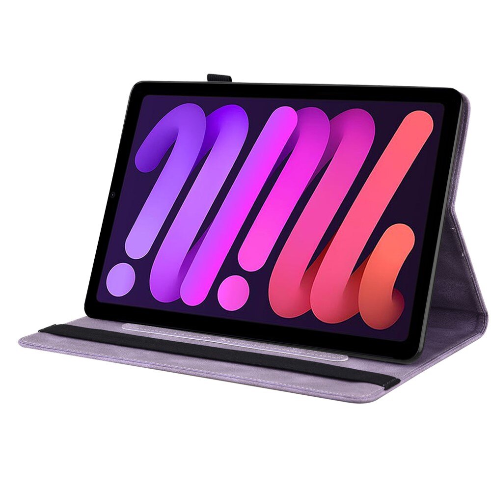 Étui en cuir avec papillons Apple iPad Mini 7th Gen (2024) Violet