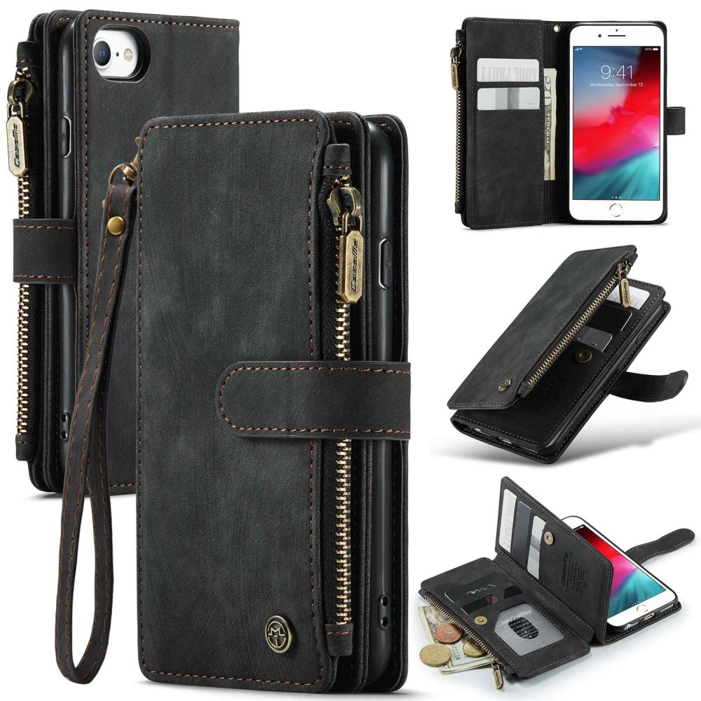 Étui portefeuille à glissière iPhone SE 2020, Noir