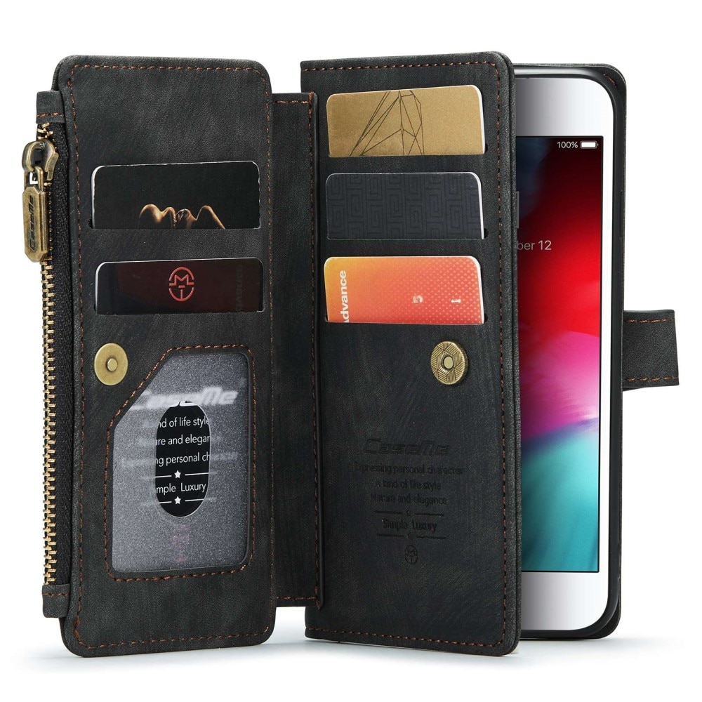 Étui portefeuille à glissière iPhone SE (2022), noir