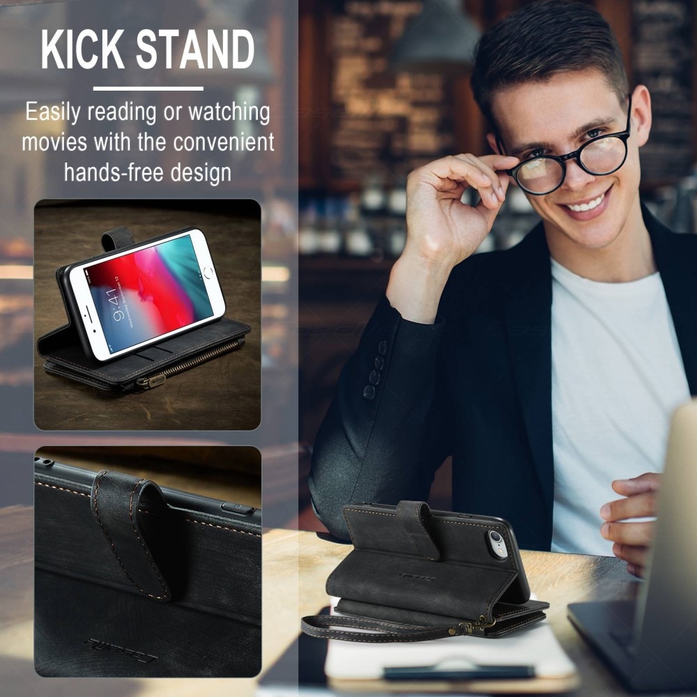 Étui portefeuille à glissière iPhone 7, noir