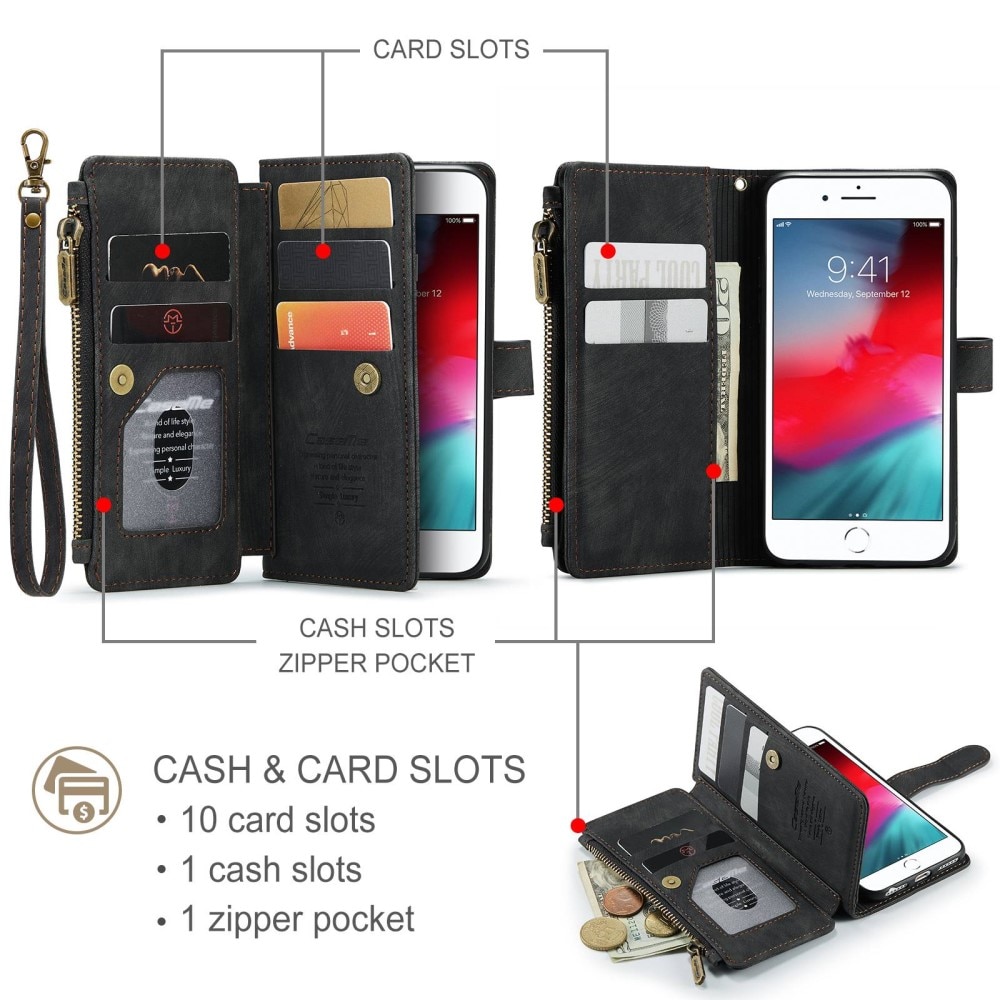 Étui portefeuille à glissière iPhone SE (2020), noir