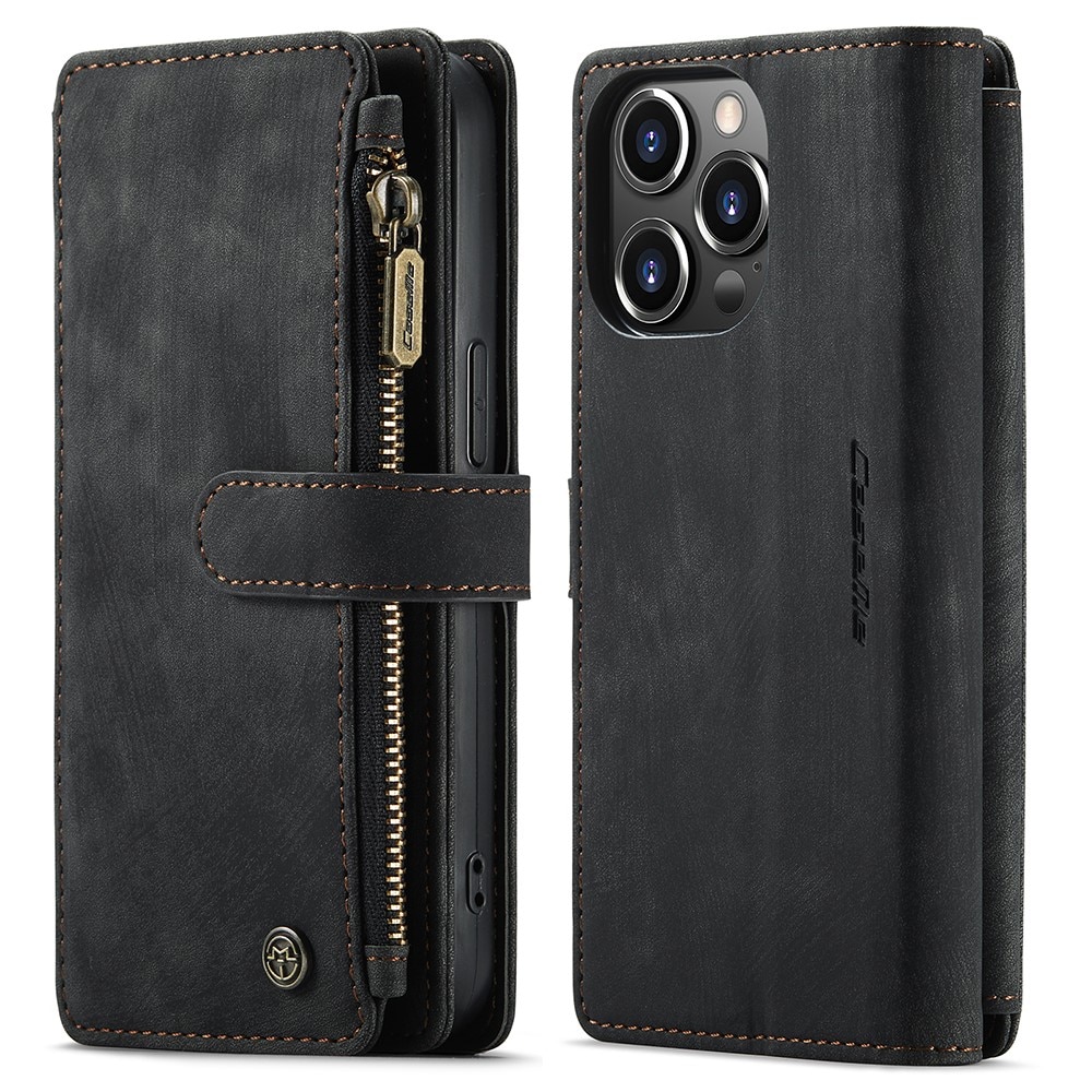 Étui portefeuille à glissière iPhone 13 Pro, Noir