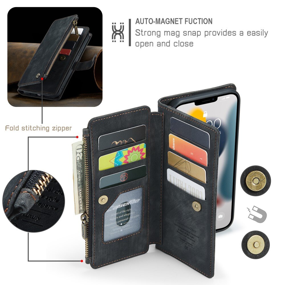 Étui portefeuille à glissière iPhone 13 Pro Max, Noir