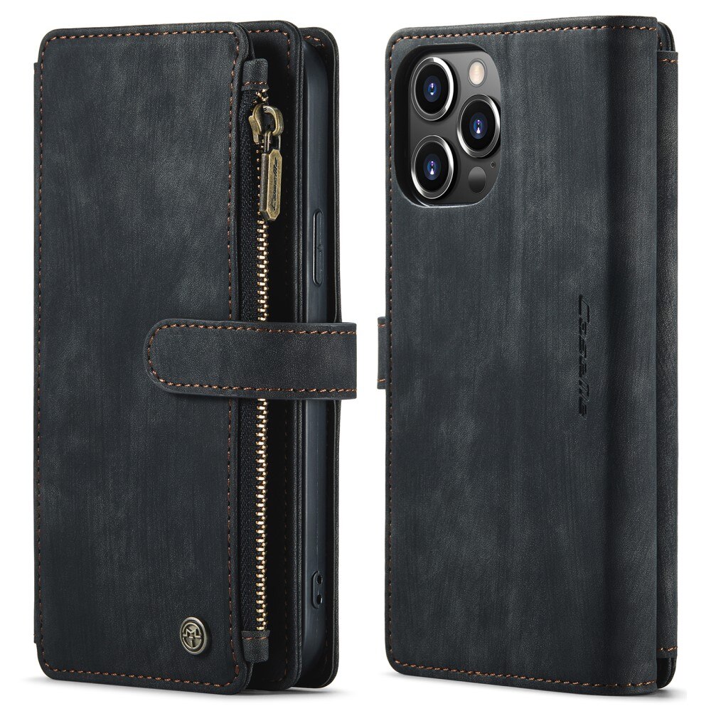 Étui portefeuille à glissière iPhone 13 Pro Max, Noir