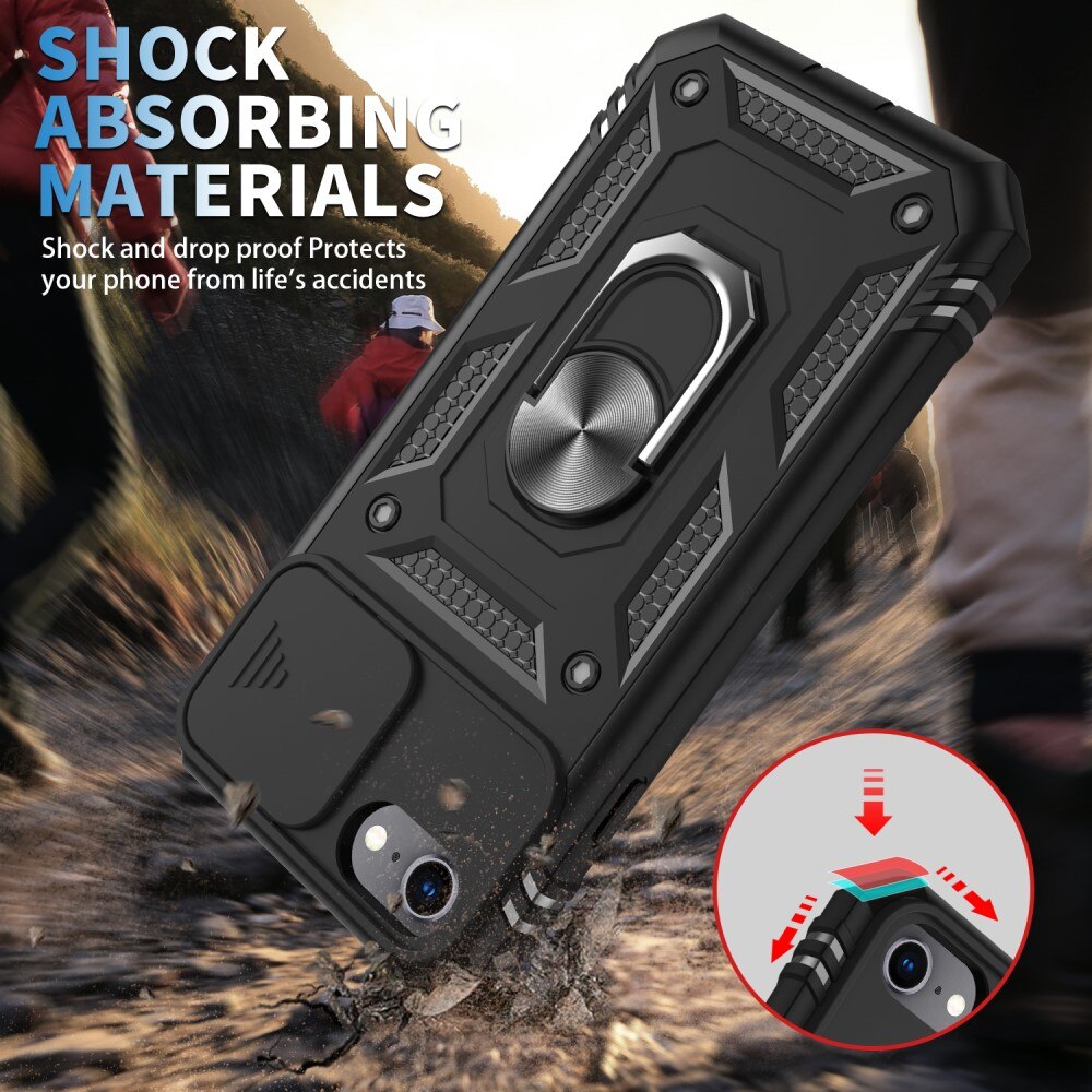 Coque Hybride Ring avec Protège Caméra Apple iPhone SE 2020/iPhone SE 2022/iPhone 8/iPhone 7, Noir