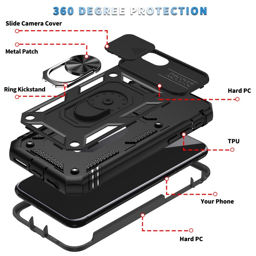 Coque Hybride Ring avec Protège Caméra Apple iPhone SE 2020/iPhone SE 2022/iPhone 8/iPhone 7, Noir