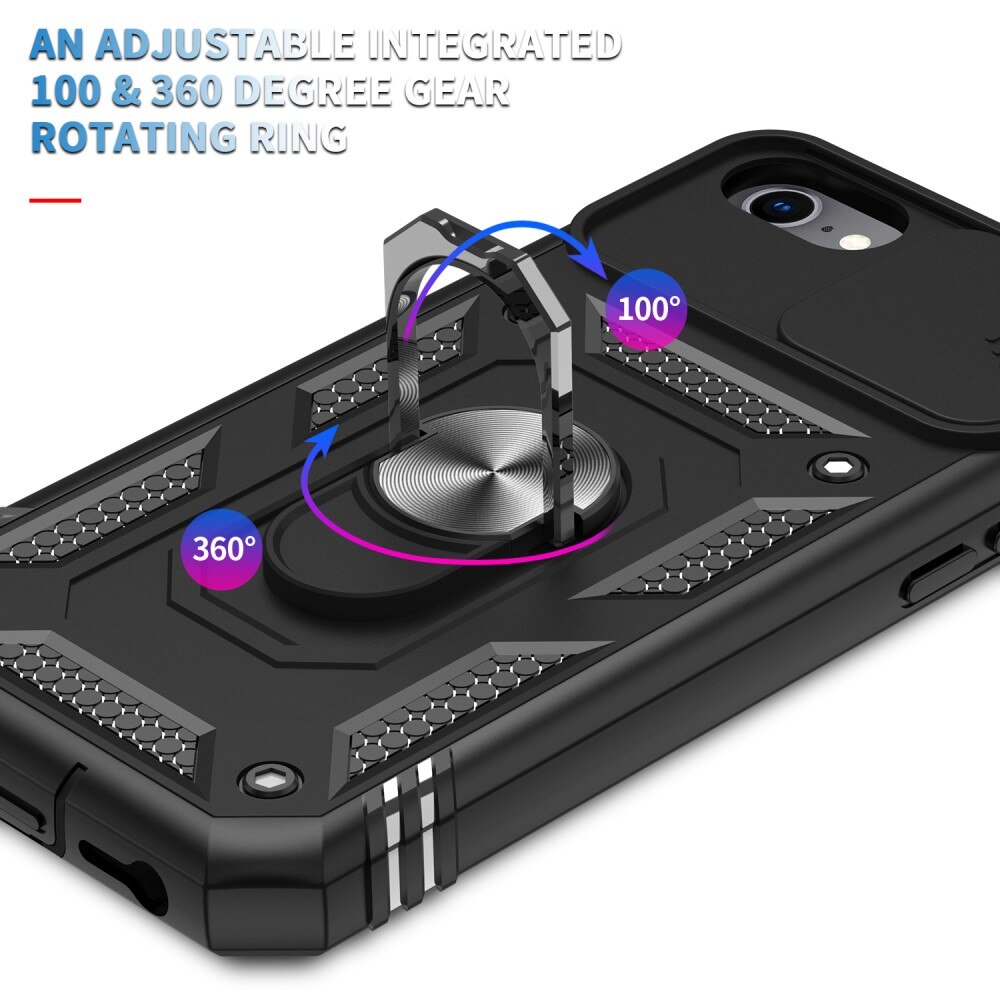 Coque Hybride Ring avec Protège Caméra Apple iPhone SE 2020/iPhone SE 2022/iPhone 8/iPhone 7, Noir