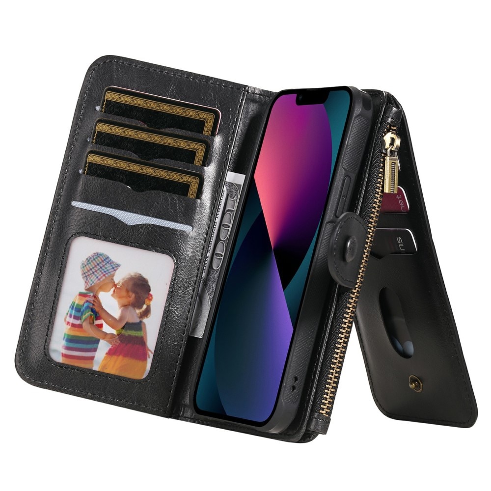 Magnet Leather Multi Wallet iPhone 13, noir