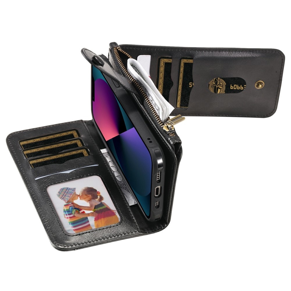 Magnet Leather Multi Wallet iPhone 13, noir