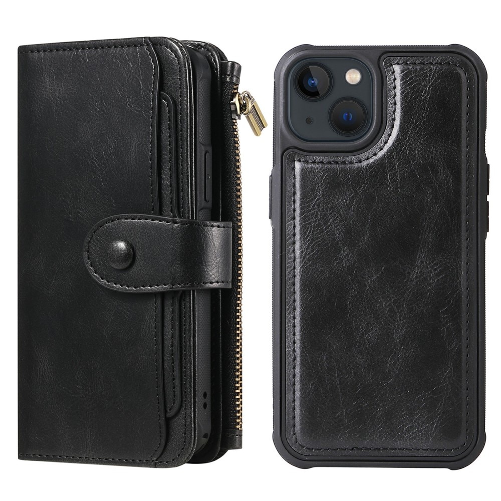 Magnet Leather Multi Wallet iPhone 13, noir