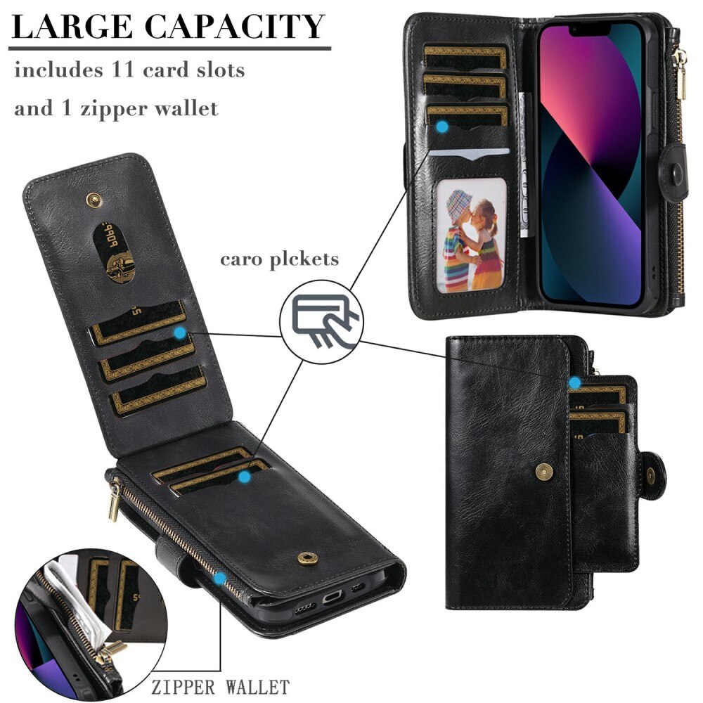 Magnet Leather Multi Wallet iPhone 13, noir