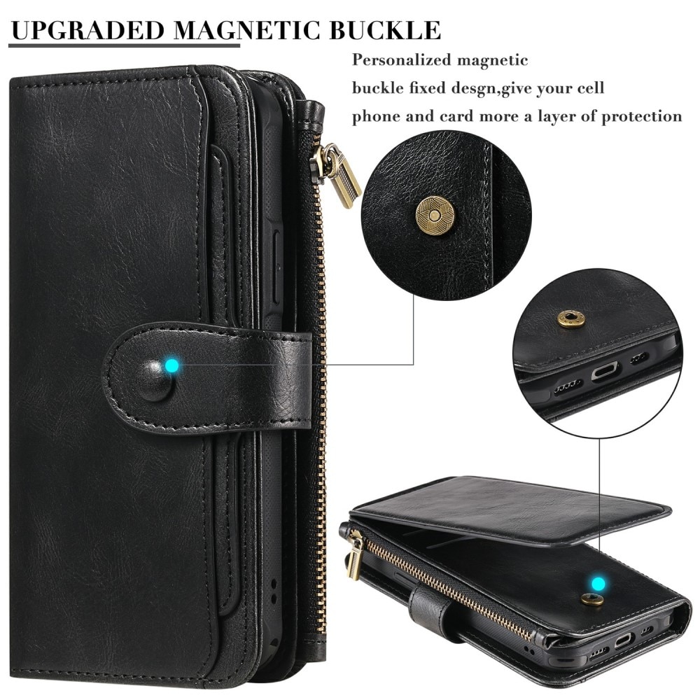 Magnet Leather Multi Wallet iPhone 13, noir