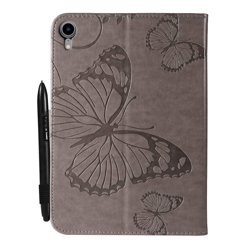 Étui en cuir avec papillons Apple iPad Mini 7th Gen (2024) Gris